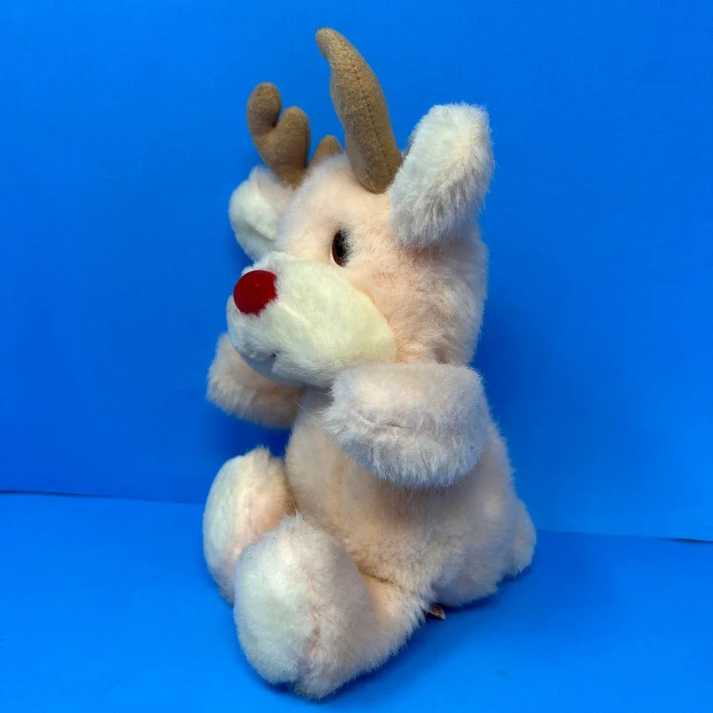 Russ Reindeer Baby‎ Rattle Plush Peach Red Nose Antlers Holiday NurseryToy 8